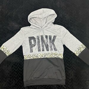 PINK Victoria's Secret Gray and Black Hoodie with Leopard Print